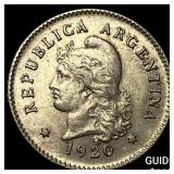 1920 Argentina Copper Nickel 10 Centavos