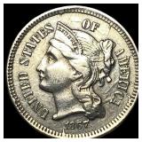 1857 Nickel Three-Cent Piece NEARLY UNCIRCULATED