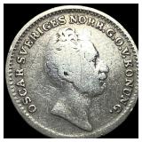 1852 Sweden Silver 1/16 Riksdaler