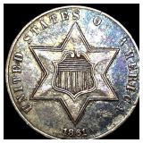 1861 Silver Three-Cent Piece NEARLY UNCIRCULATED