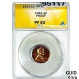 1951 Wheat Cent ANACS PF62 RED
