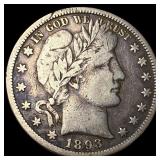 1893-S Silver Barber Half Dollar ABOUT  UNCIRCULA