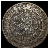 1941 Netherlands Bronze 1 1/2 Cents