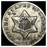 1851 Silver Three-Cent Piece NEARLY UNCIRCULATED