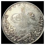 Ottoman Empire 1327 (1909) Silver 20 Kurush NEARLY