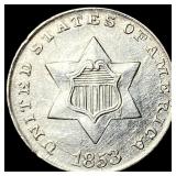 1853 Silver Three-Cent Piece CHOICE BU