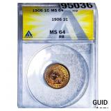 1906 Indian Head Cent ANACS MS64 RB
