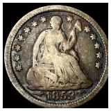 1853 Arrows Seated Liberty Half Dime NICELY CIRCUL
