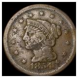 1854 Braided Hair Large Cent LIGHTLY CIRCULATED