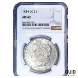 1884-CC Morgan Silver Dollar NGC MS62
