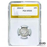1934-D Mercury Silver Dime PGA MS66