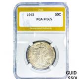 1943 Walking Liberty Half Dollar PGA MS65