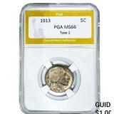 1913 Buffalo Nickel PGA MS66 Type 1