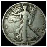 1918-S Silver Walking Liberty Half Dollar  LIGHTL