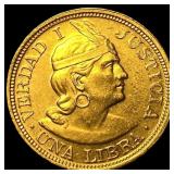 1918 Peru .2355oz Gold Una Libra GEM BU