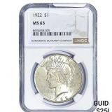 1922 Silver Peace Dollar NGC MS63