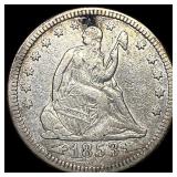 1853 Arrows/Rays Seated Liberty Quarter  NEARLY U