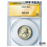 1932 Washington Silver Quarter ANACS MS62