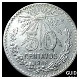 1908 Mexico Silver 50 Centavos