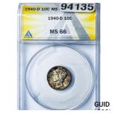 1940-D Mercury Silver Dime ANACS MS66