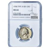 1958 Washington Silver Quarter NGC MS64