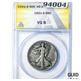 1921-S Walking Liberty Half Dollar ANACS VG8