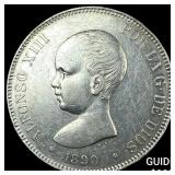 1890 PGM Spain Silver 5 Pesetas