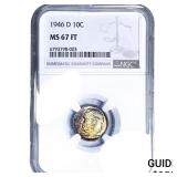 1946-D Roosevelt Dime NGC MS67 FT
