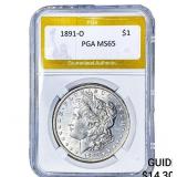 1891-O Morgan Silver Dollar PGA MS65