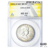 1951-S Franklin Half Dollar ANACS MS65 FBL