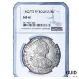 1802PTS PP Bolivia Silver 8 Reales NGC MS61