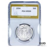 1934 Walking Liberty Half Dollar PGA MS64