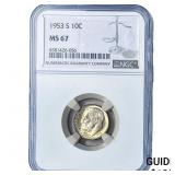1953-S Roosevelt Dime NGC MS67