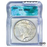 1934 Silver Peace Dollar ICG MS62