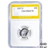 1917-S Mercury Silver Dime PGA MS64 FB