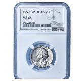 1959 Washington Silver Quarter NGC MS65 Type B. Re