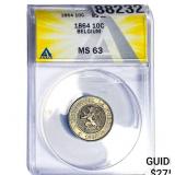 1864 Belgium Copper Nickel 10 Centimes ANACS MS63