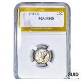 1931-S Mercury Silver Dime PGA MS65