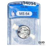 1934 Washington Silver Quarter ANACS MS64