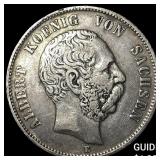 1876E German States Saxony Silver 5 Mark