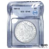 1891-S Morgan Silver Dollar ICG EF45