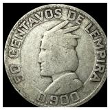1931 Honduras Silver 50 Centavos