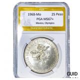1968-Mo Silver 25 Peso Mexico Olympics PGA MS67+