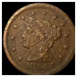 1854 Braided Hair Large Cent LIGHTLY  CIRCULATED
