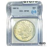 1897-S Morgan Silver Dollar ICG EF45
