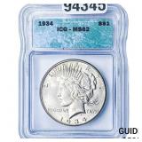 1934 Silver Peace Dollar ICG MS62