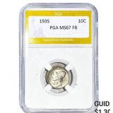 1935 Mercury Silver Dime PGA MS67 FB