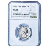 1959 Washington Silver Quarter NGC MS65 Type B Rev