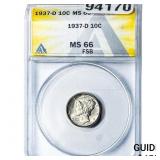 1937-D Mercury Silver Dime ANACS MS66 FSB