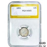 1892 Barber Dime PGA MS65